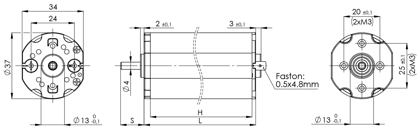 Disegno tecnico elettromotore D37