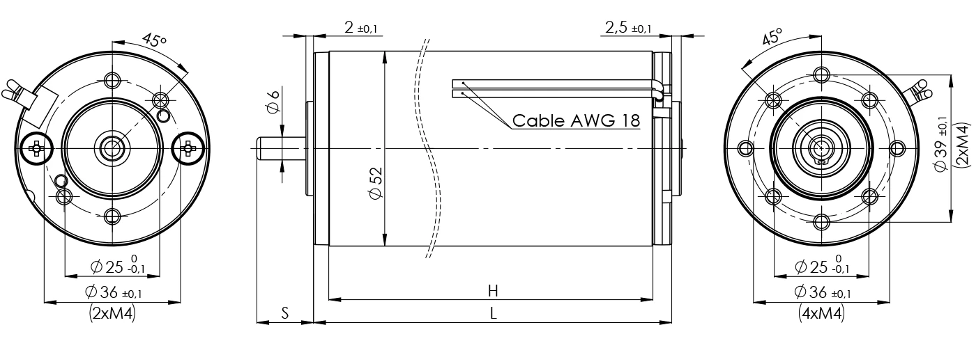 Disegno tecnico elettromotore D52