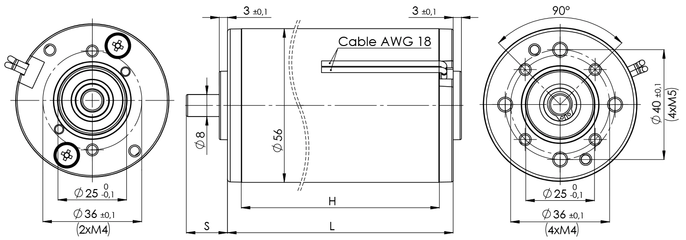 Disegno tecnico elettromotore D56