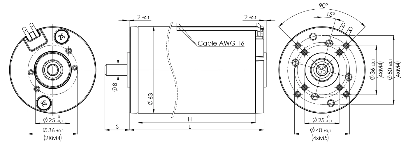 Disegno tecnico elettromotore D63